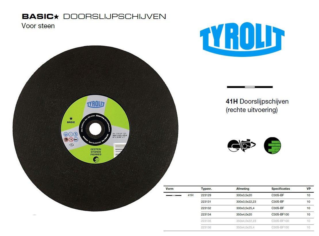 Doorslijpschijf motorslijper 41H 300x3,5x20 C30-BF