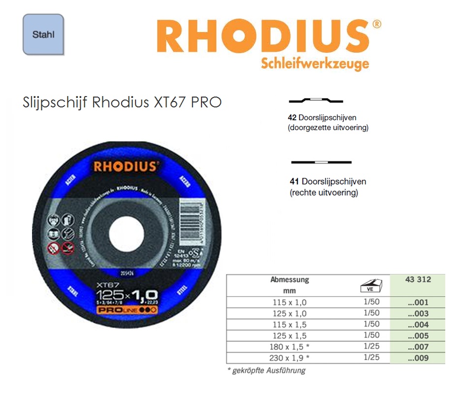 Doorslijpschijf 115x1, 5mm XT20 TOP, Rhodius 206172 | DKMTools - DKM Tools