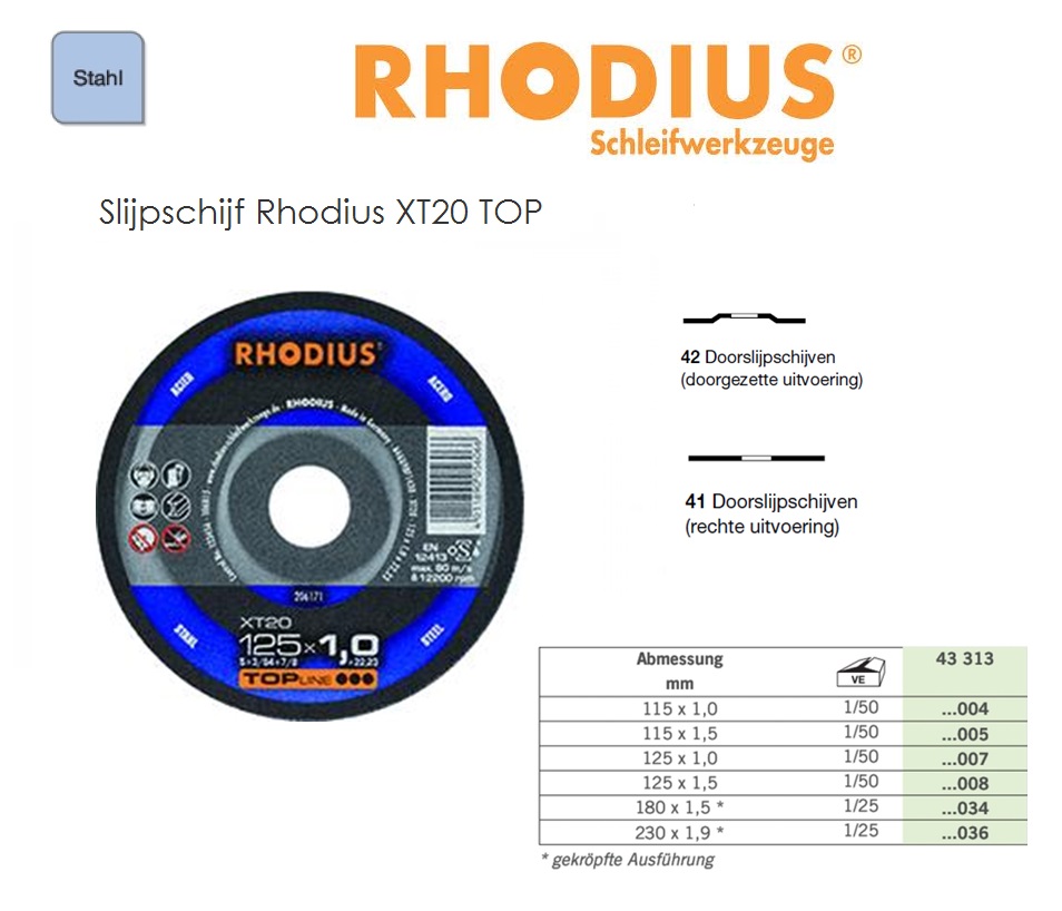 Doorslijpschijf 125x1, 5mm XT 67 TOP, Rhodius 202384 | DKMTools - DKM Tools