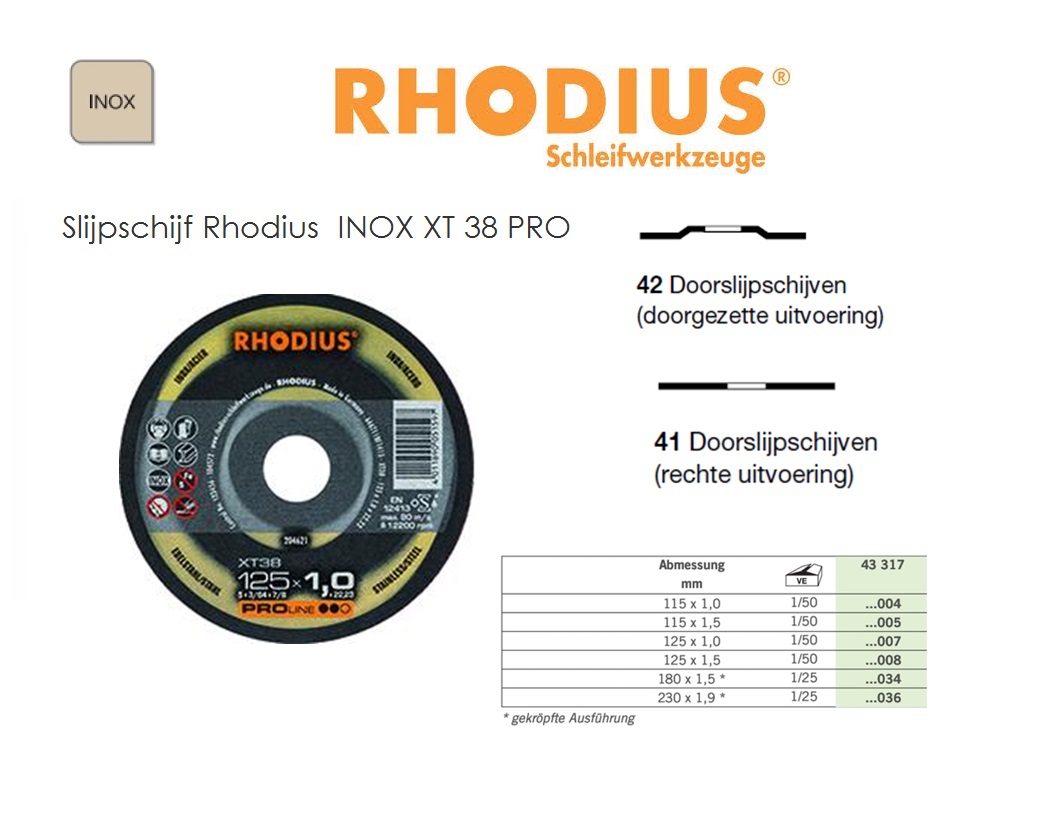 Doorslijpschijf 230x1, 9mm XTK20 TOP, Rhodius 206313 | DKMTools - DKM Tools