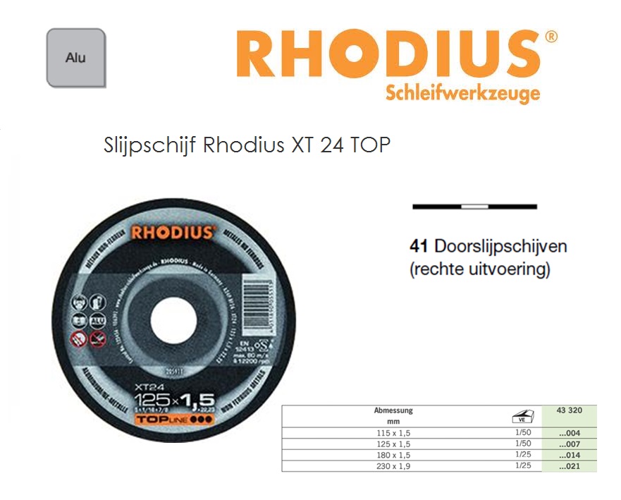 Doorslijpschijf 115x1, 5x22,2 XT 24 TOP Rhodius 205910