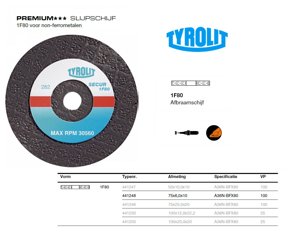 SlijpSchijf 1F80 100x6,0x8 A30S-BFX80 | DKMTools - DKM Tools