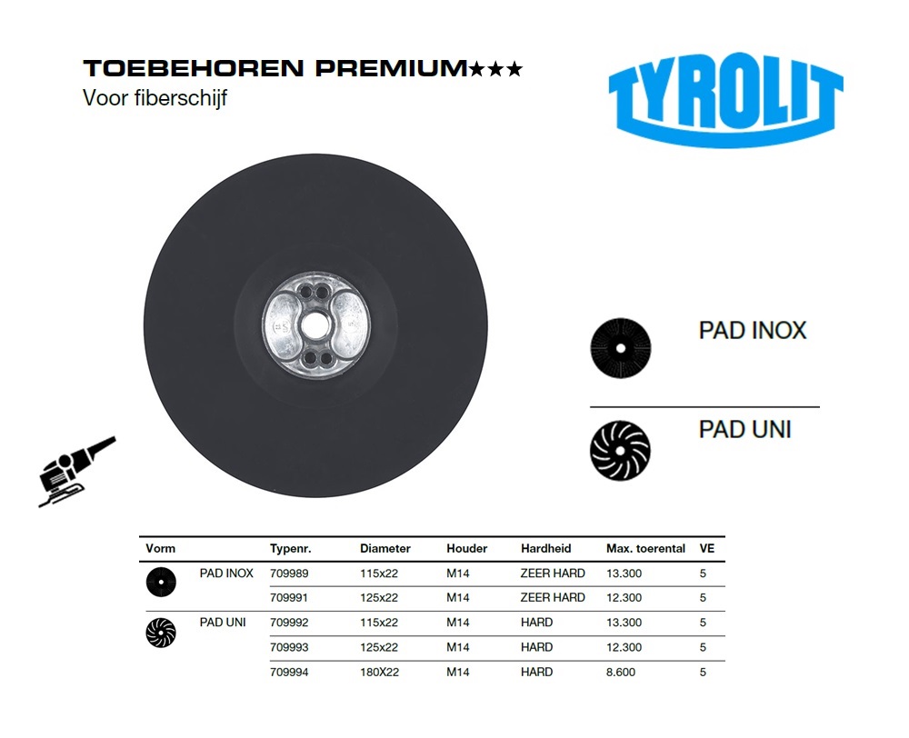 Steunschijf Premium 115x22 M14 P INOX