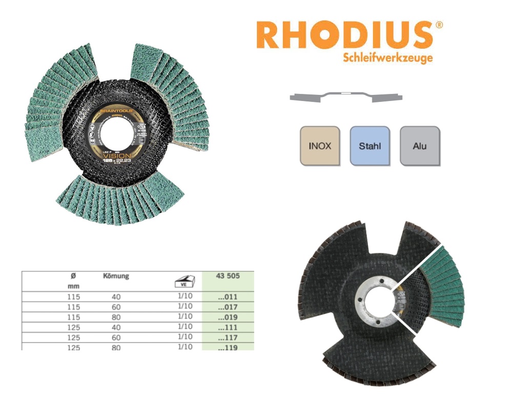 Lamellenslijpschijf 115x22,23 K40 LSZ-FS VISION TOP, Rhodius 207083