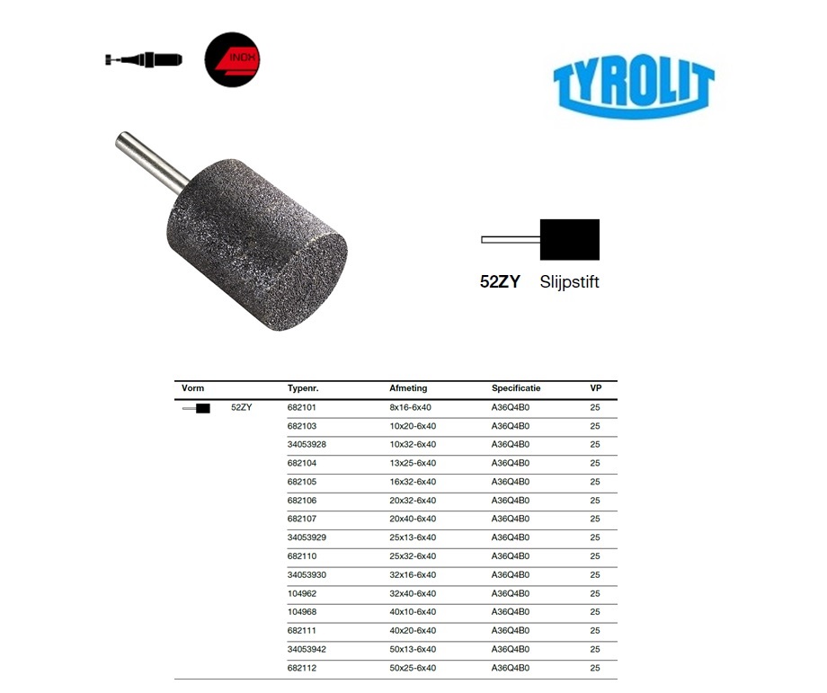 Slijpstift 52ZY 40x20-6x40 A36Q4B84 | DKMTools - DKM Tools