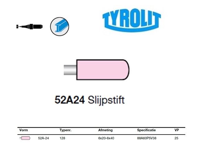 Slijpstift 52A-24, 6x20-6x40 ,88A60P5V38