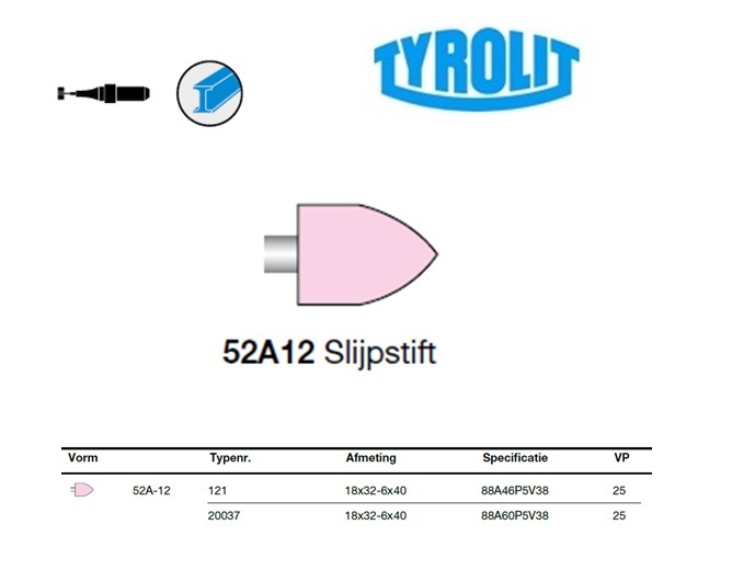 Slijpstift 52A-12, 18x32-6x40 ,88A46P5V38