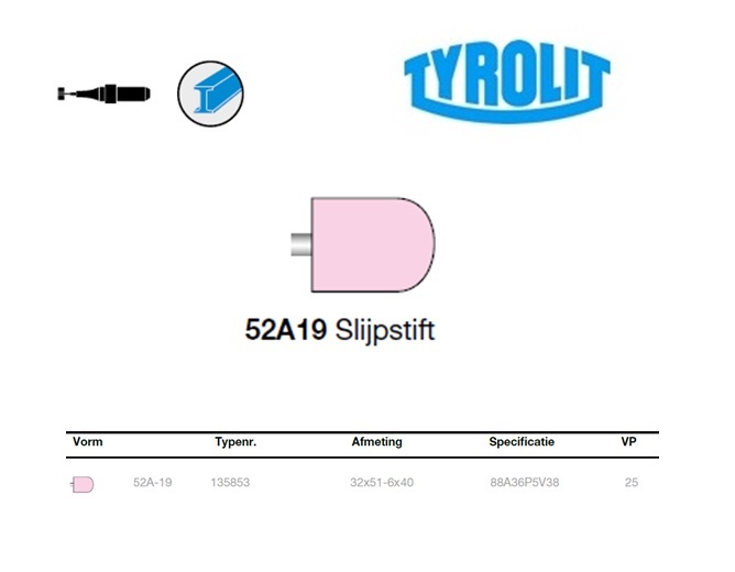 Slijpstift 52A-19, 32x51-6x40 ,88A36P5V38