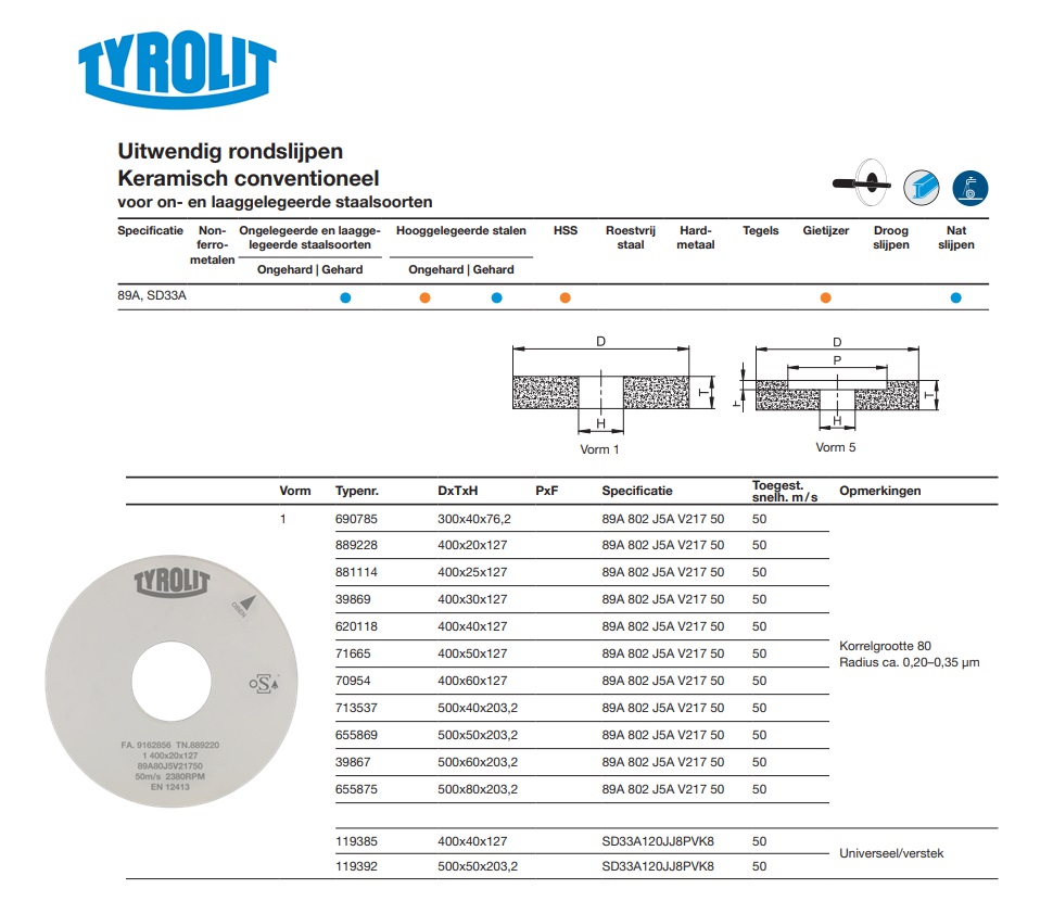 Keramische slijpsteen voor pendelvlakslijpen 1 500x80x203,2 89A 54 H10A V2 | DKMTools - DKM Tools