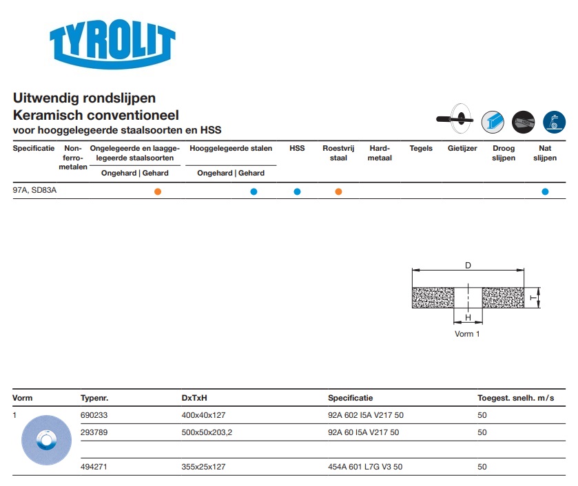 Keramische slijpsteen voor uitwendig rondslijpen 1 400x40x127 92A 602 I5A V217 50