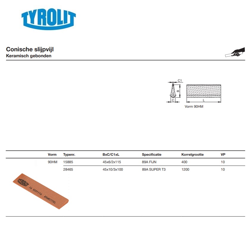 Conische keramische slijpvijl 90HM 45x6/2l115 89AFINE