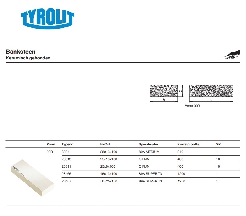 Keramische slijpvijl voor handmatig slijpen en wetten 90B 25x13x100 89AMEDIUM