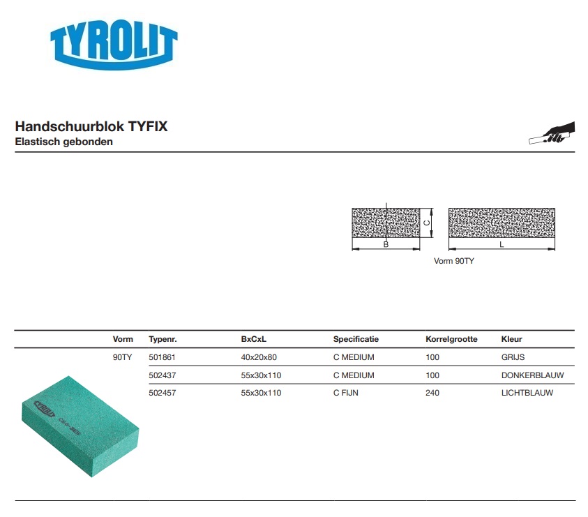 Elastisch gebonden handschuurblok Tyfix 90TY 40x20x80 CMEDIUM