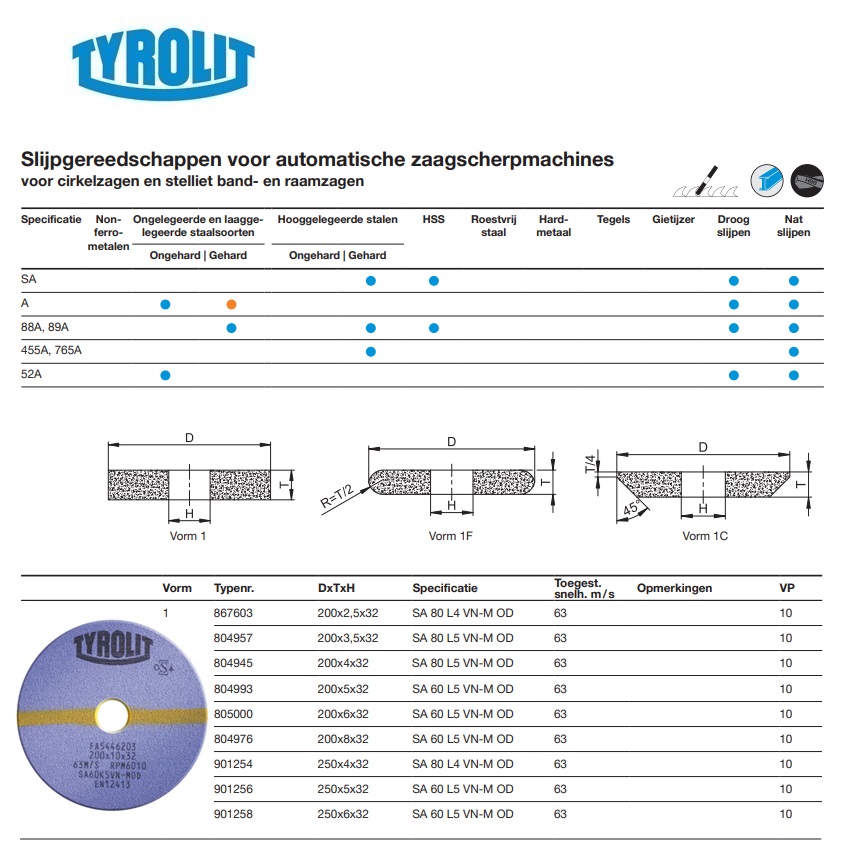 Keramische zaagscherpschijf voor cirkel- en bandzagen 1 200x2,5x32 SA 80 L4 VN-M OD