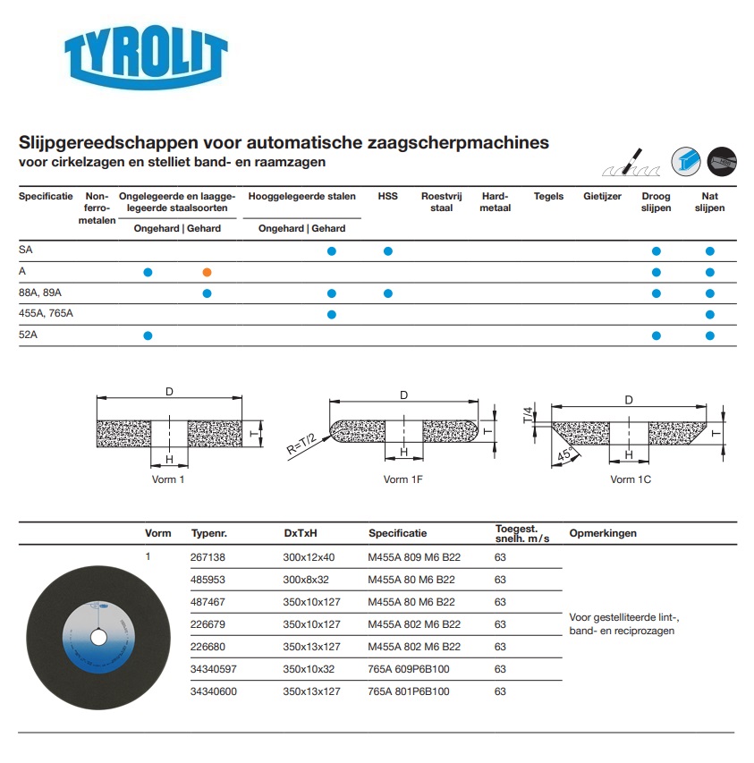 Keramische zaagscherpschijf voor cirkel- en bandzagen 1 300x12x40 M455A 809 M6 B22