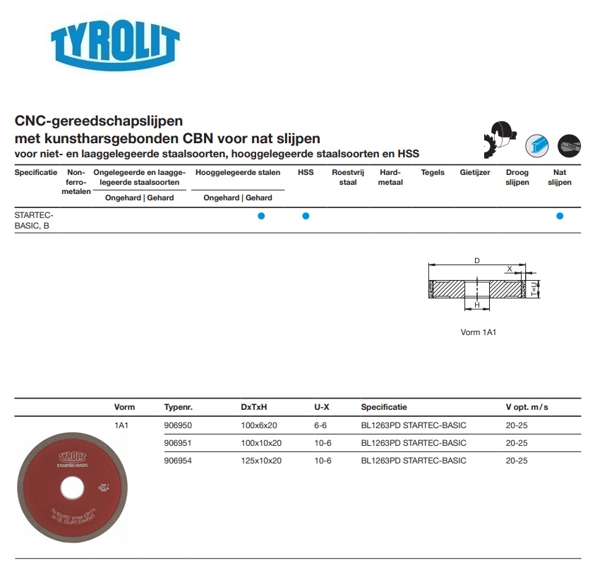 Kunstharsgebonden CBN slijpschijf voor CNC gereedschapslijpen 1A1 100x6x20 BL1263PD STARTEC-BASIC