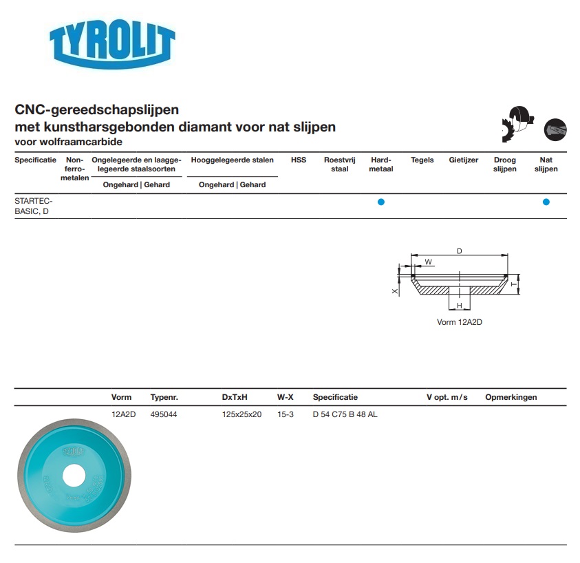 Kunstharsgebonden slijpschijf diamant voor CNC slijpen 12A2D 125x25x20 11D 54 C75 B 48 AL