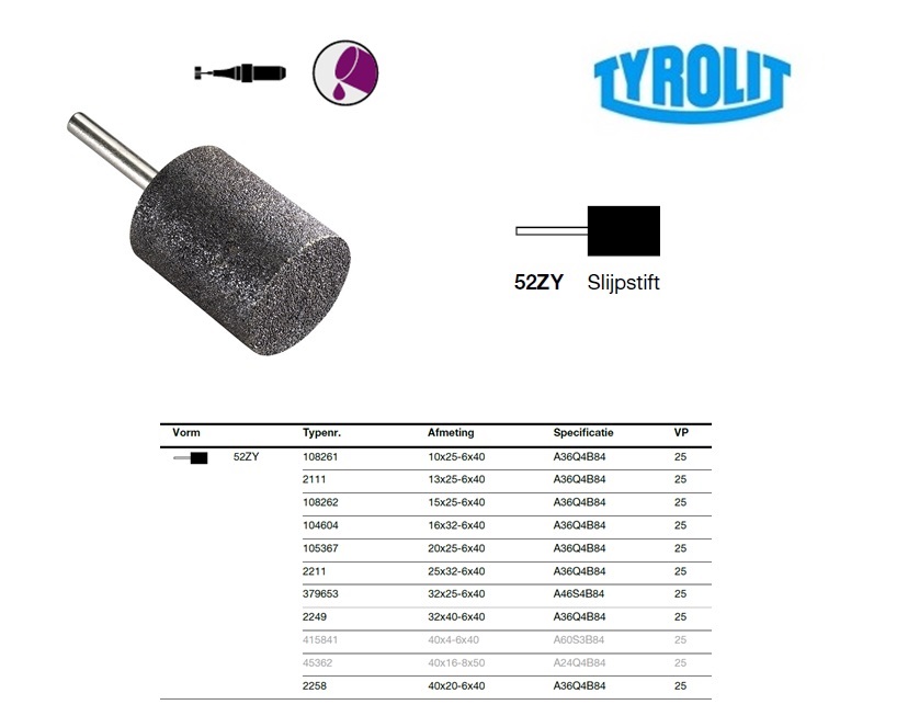 Slijpstift 52ZY 50x25-6x40 A36Q4B0 | DKMTools - DKM Tools