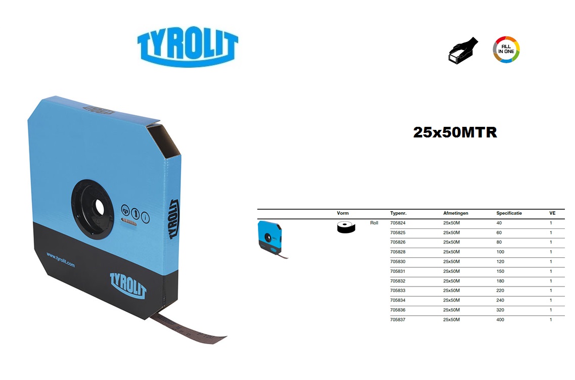 Schuurlinnen op Rol 50x25M A120 B01 Tyrolit 705877 | DKMTools - DKM Tools