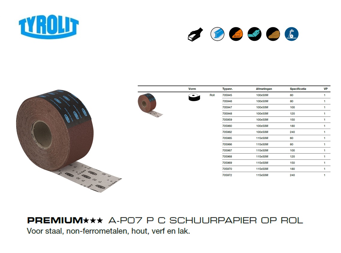 Schuurpapier op Rol 115x50M A60 B35 Tyrolit 705982 | DKMTools - DKM Tools
