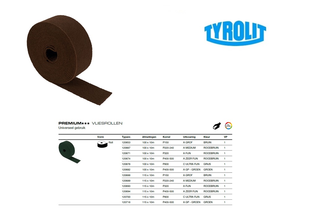 Vlies Rol VL 100x10M A MEDIUM P Tyrolit 120667 | DKMTools - DKM Tools