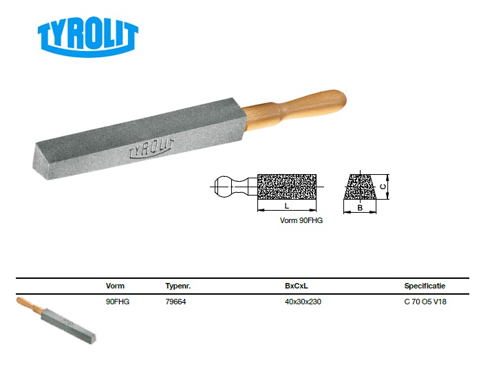 Vijl met handgreep 90FHG 40x30x230 C 70 O5 V18