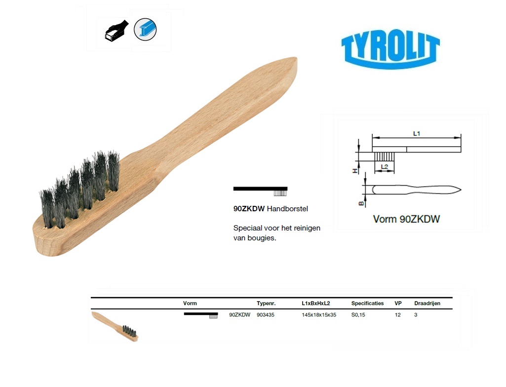 Bougieborstel 90ZKDW 145x18x15 Non Ferrometalen M0,15 Tyrolit 903434 | DKMTools - DKM Tools