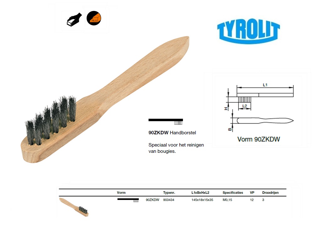 Bougieborstel 90ZKDW 145x18x15 Staal S0,15 Tyrolit 903435 | DKMTools - DKM Tools