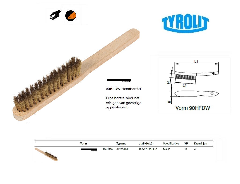 Vijlborstel 90HFDW 225x20x20 Non Ferrometalen M0,15 Tyrolit 34203498