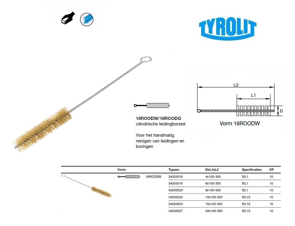 Cilindrische buisborstel 18ROODG 15x100-300 Universel PA0,3 Tyrolit 34203573 | DKMTools - DKM Tools