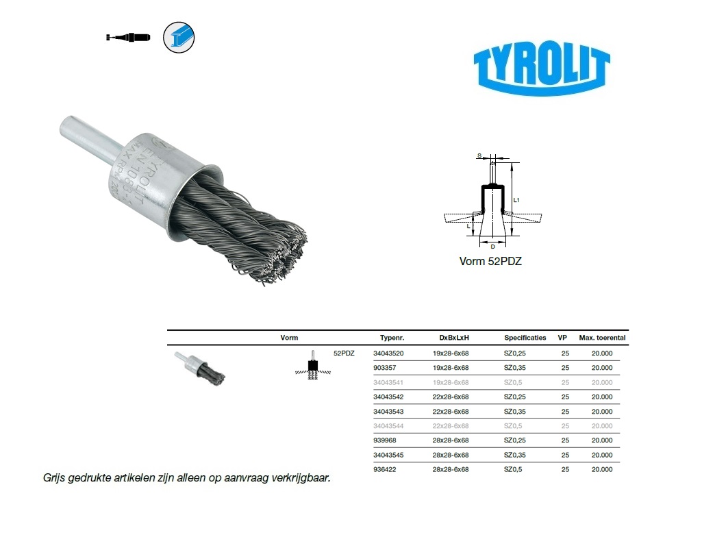 Penseelborstel 19x28-6x68 E0,25INOX 52PDZ | DKMTools - DKM Tools