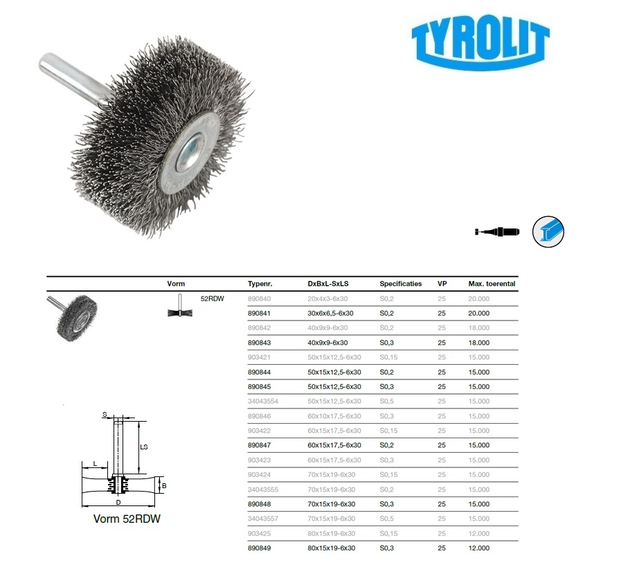 Rondborstel 20x4x3-6x30 S0,2 52RDW