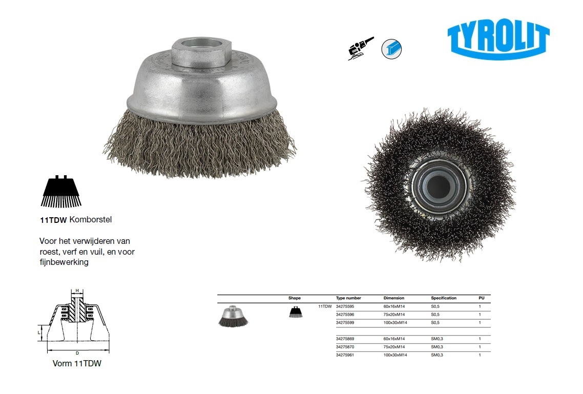 Rondborstel voor haakse slijpers 60X16XM14 S0,5 11TDW