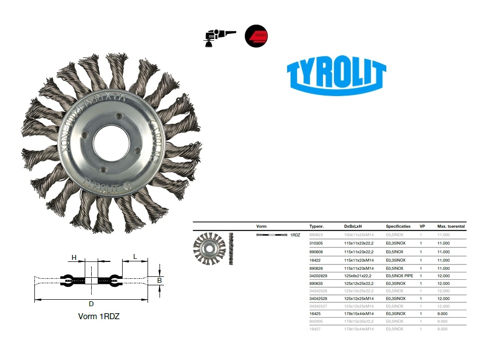 Rondborstel 100x11x22xM14 E0,5INOX 1RDZ