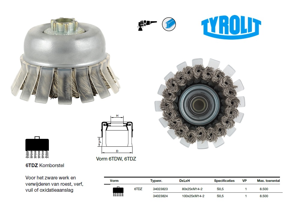 Komborstel 80x25xM14 E0,5INOX 6TDZ | DKMTools - DKM Tools