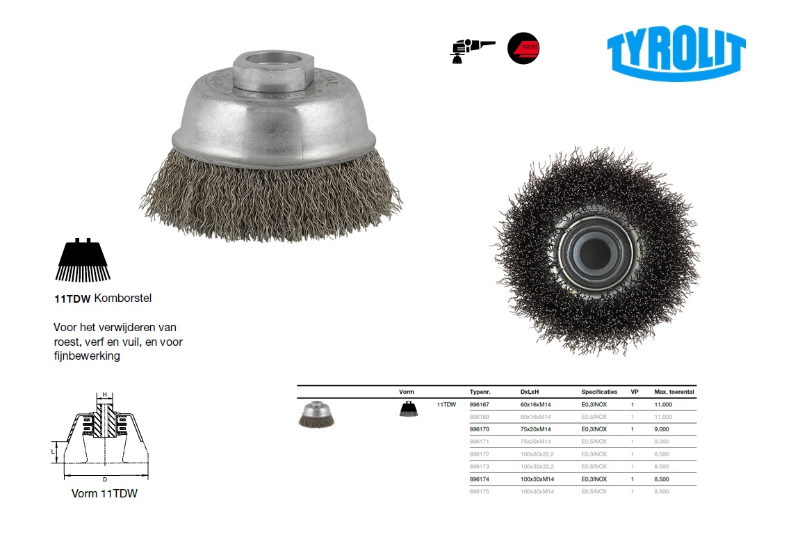 Komborstel 100x30xM14 M0,3 11TDW | DKMTools - DKM Tools