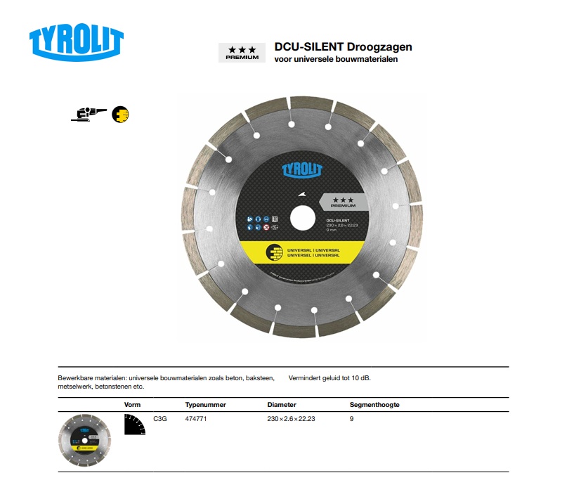 DCU-SILENT Diamant Droogzaag C3G 230x2,6x22,23 9 DCU Silent