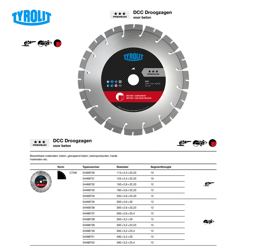 Droogzagen voor beton C73W 115x2,4x22,23 DCCP3