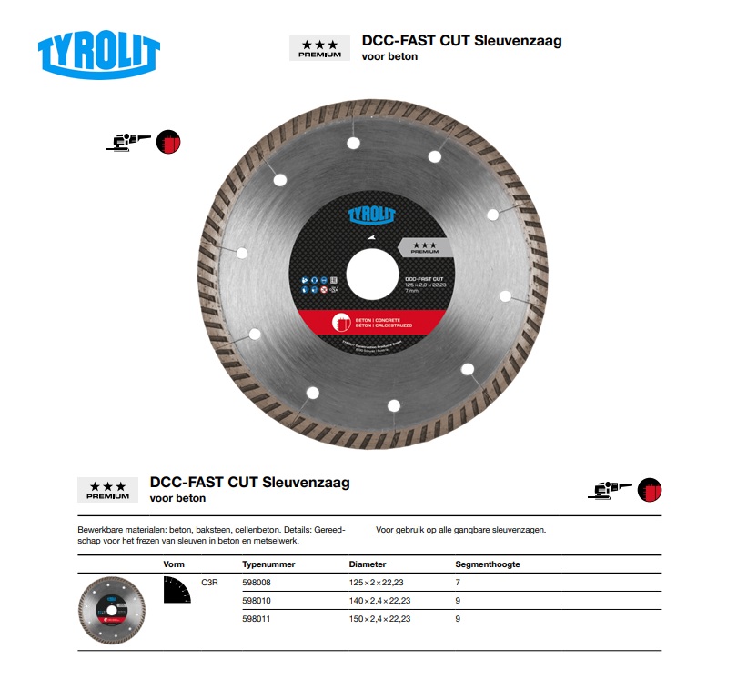 Sleuvenzaag voor beton C3R 125x2,2x22,23 7 DCC FAST CUT