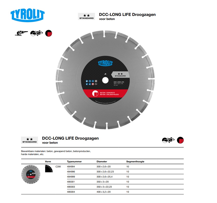 Droogzagen voor beton C3W 300x2,6x20 10 DCC Long-Life