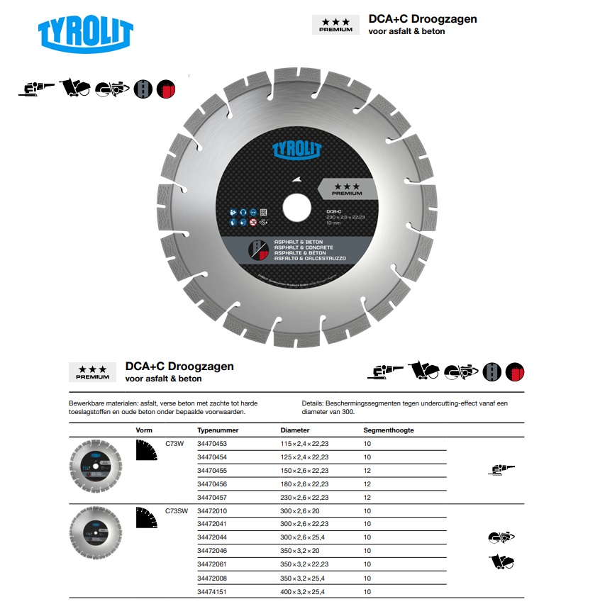 Diamant Droogzaag voor asfalt en beton C73W 115x2,4x22,23 DCA+CP3