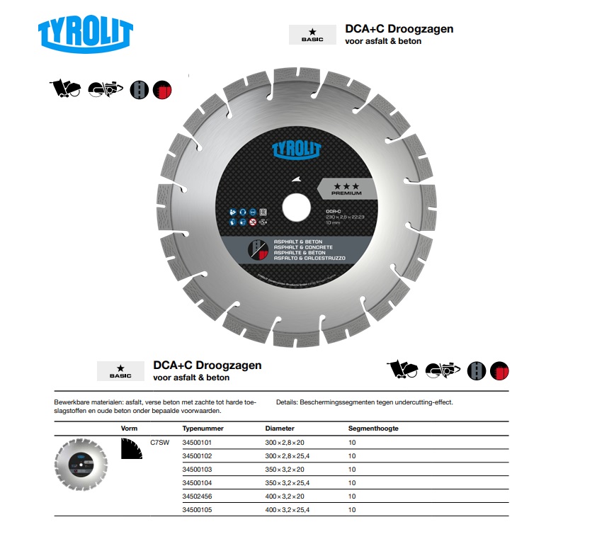 Diamant Droogzaag voor asfalt en beton C1SW 300x2,8x20 DCA+CB1