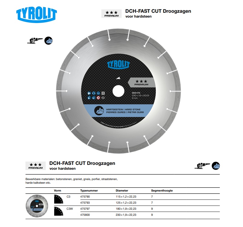 Diamant Droogzaag voor hardsteen C3 115x1,2x22,23 7 DCH FAST CUT