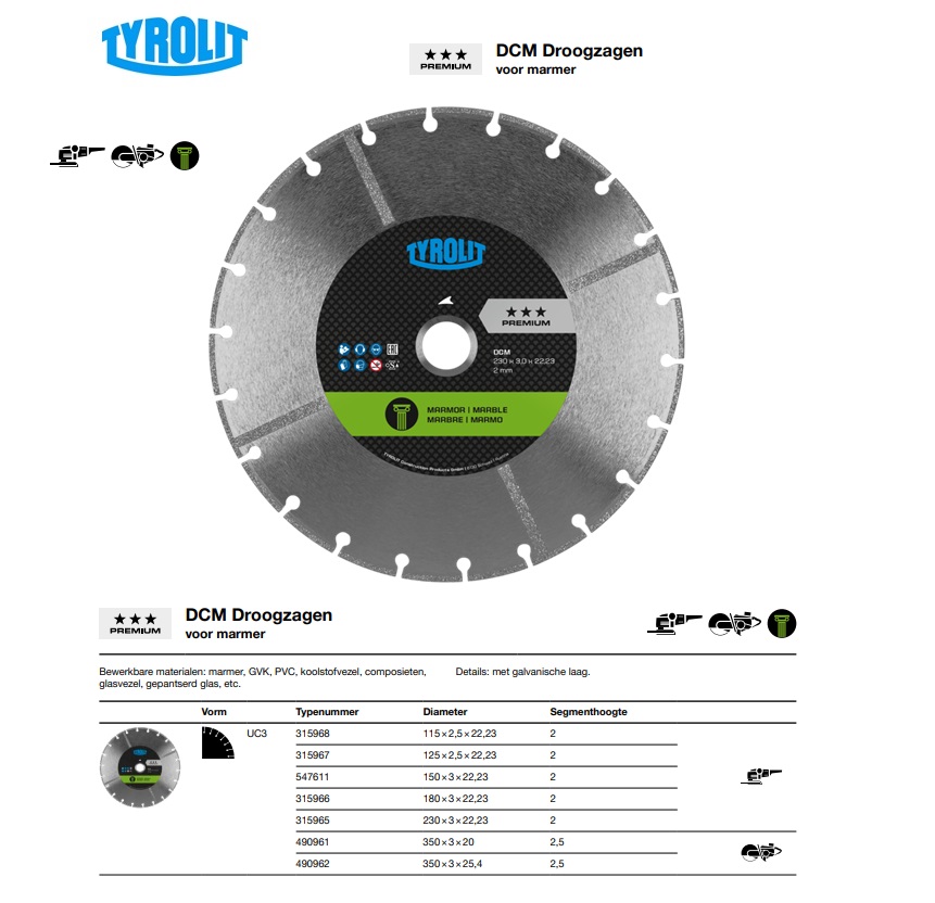 Diamant Droogzaag voor marmer UC3 115x2,5x22,2 2 DCM