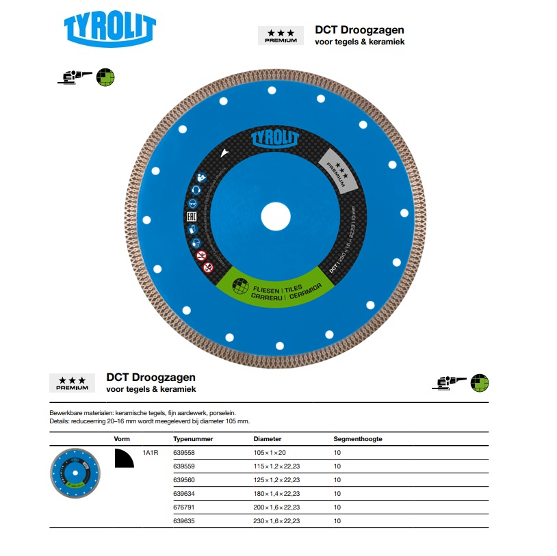 Diamant Droogzaag voor tegels en keramiek 1A1R 105x1,2x20 10 DCT