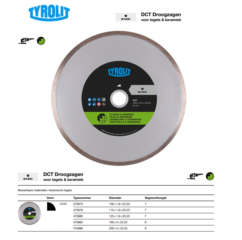 Diamant Droogzaag voor tegels en keramiek 1A1R 100x1,6x22,23 7 DCT