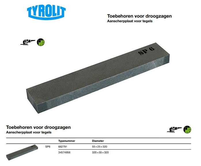 Aanscherpplaat voor tegels 55 X 25 X 320