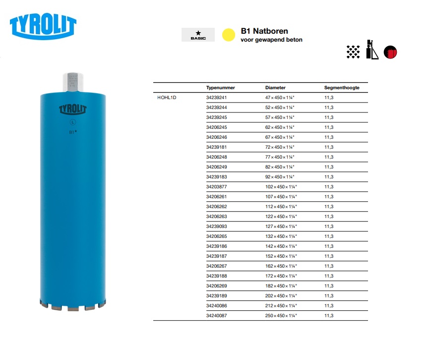 Diamant natboor 62x450x11/4``  CDL  HOHL1  24-3,5-11,3 | DKMTools - DKM Tools