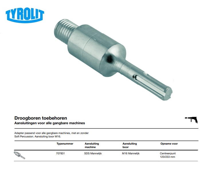 Aansluiting SDS voor centreerpin 120/233 mm