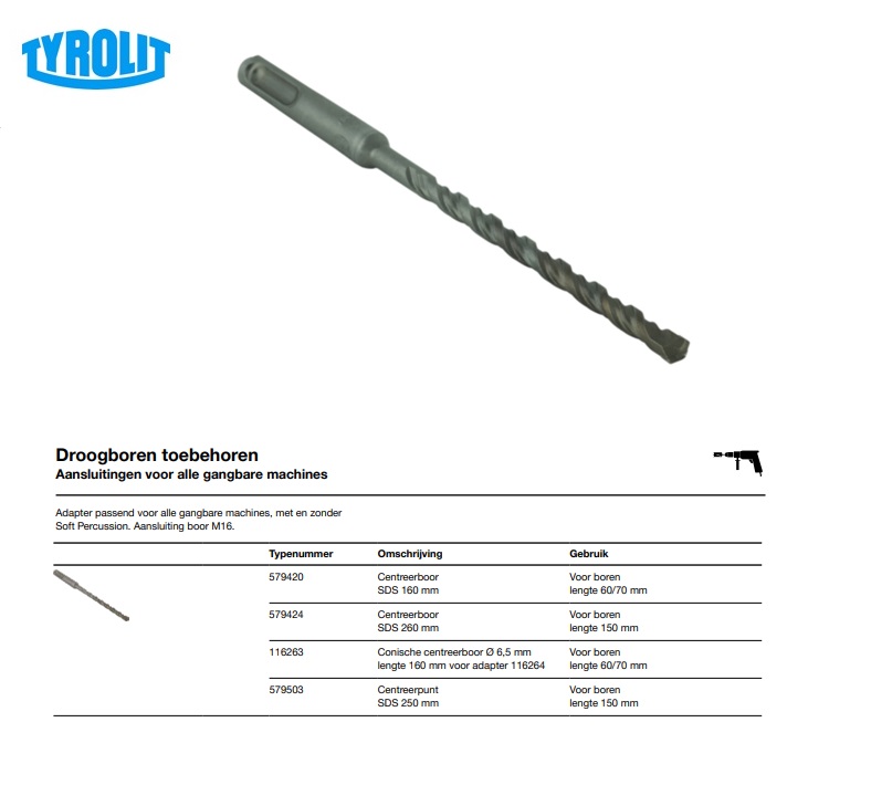 Centreerboor SDS 160 mm voor boren lengte 70 mm